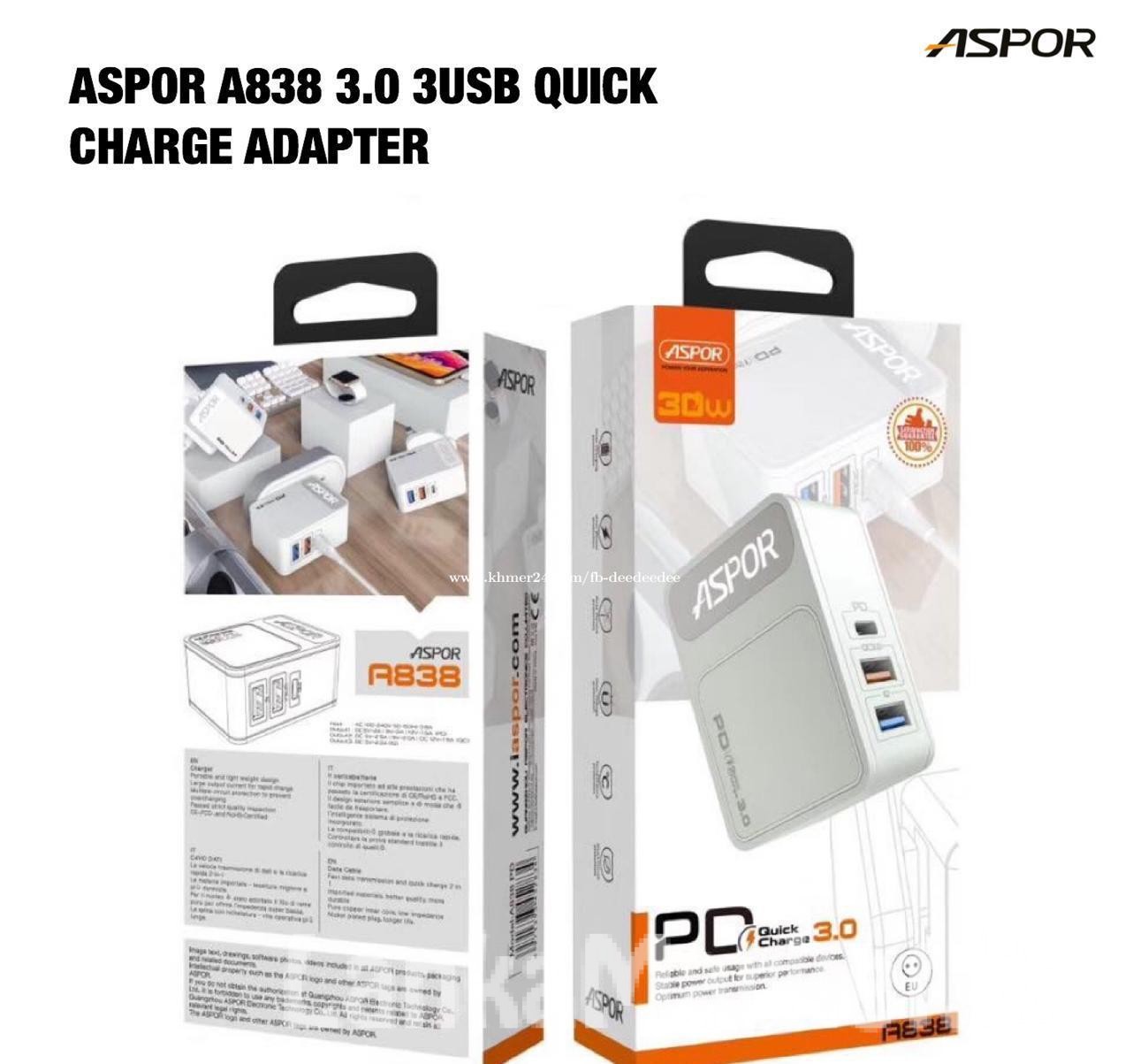 USB Quick Charge Adapter / USB Quick Charging  Adapter / Aspor A838 3.0 USB Quick Charge Adapter – 3 in 1