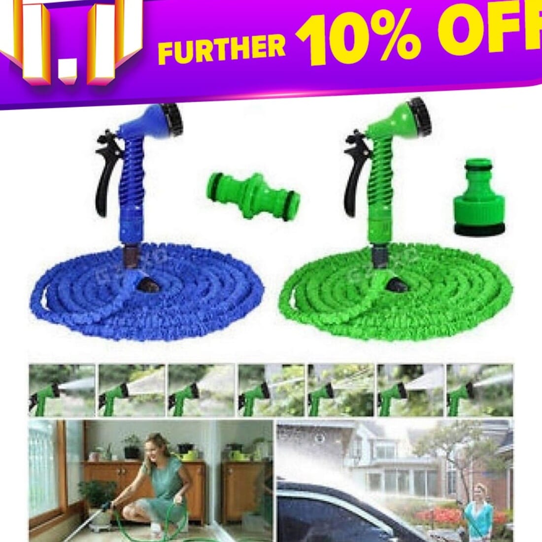 Expandable Hose with Spray Gun – 100ft