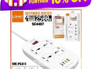 LDNIO Extension Power Cord / Power Socket / LDNIO SC4407/ 4 Power Socket With 4 USB Extension cord