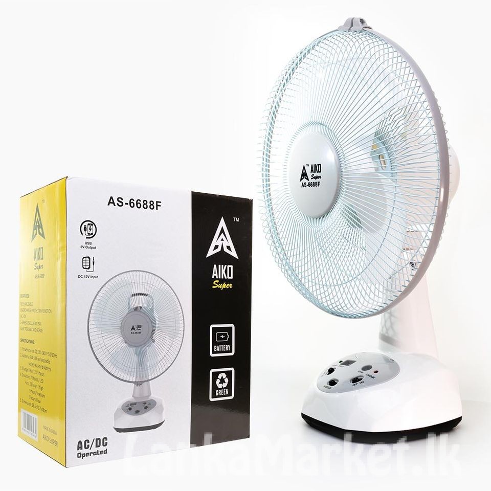 AIKO Rechargeable Fan with Built in LED Light – AS6688F