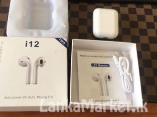 i12 Airpods (matt black) – Wireless Bluetooth Headset 5.0 Touch Control Earbuds for All Smart Phone