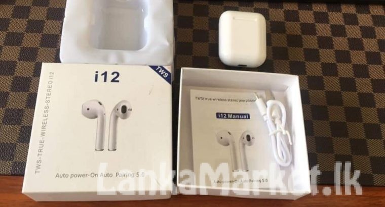 i12 Airpods (matt black) – Wireless Bluetooth Headset 5.0 Touch Control Earbuds for All Smart Phone