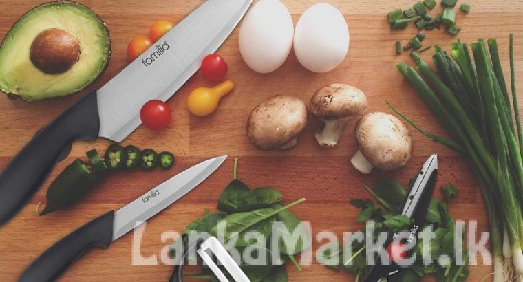 4 Stainless Steel Kitchen Knife Set with Scissor and Ceramic Peeler