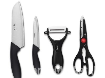 4 Stainless Steel Kitchen Knife Set with Scissor and Ceramic Peeler