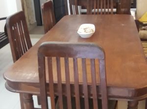 Dining table and six chairs teak