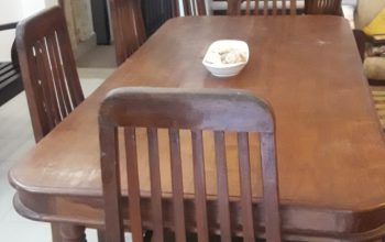 Dining table and six chairs teak