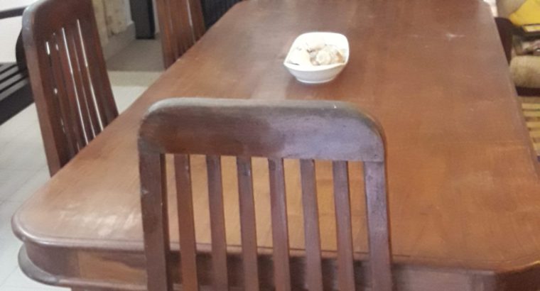 Dining table and six chairs teak
