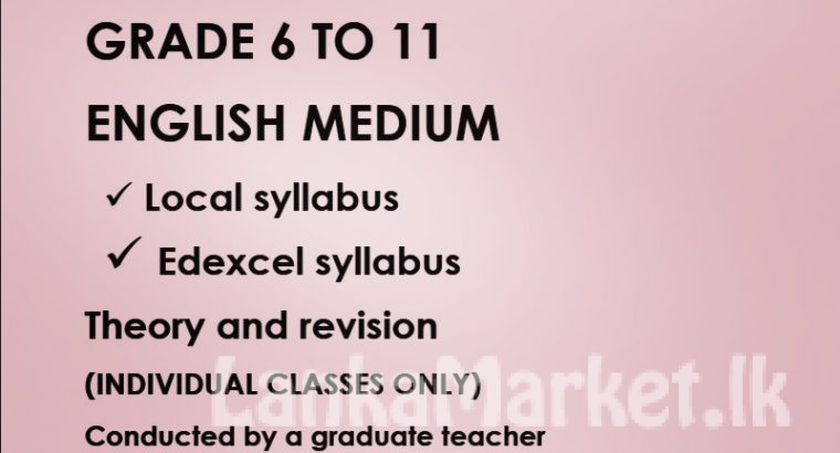 Science tuition 6/11 English medium Edexcel/ local syllabus