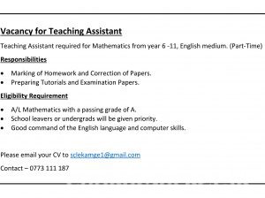 Vacancy for Teaching Assistant