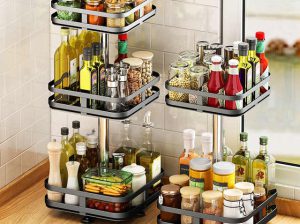 Factory Wholesale Can Rotating kitchen condiments storage holders & racks multi-functional round square kitchen storage rack