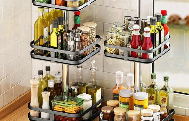 Factory Wholesale Can Rotating kitchen condiments storage holders & racks multi-functional round square kitchen storage rack