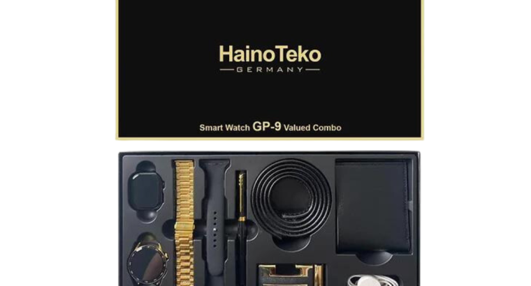 Haino Teko Germany Smart Watch GP-9 Combo of 2 Smart Watch Round and Series 8 Pen Leather Belt and Leather Wallet In 1 Gift Box