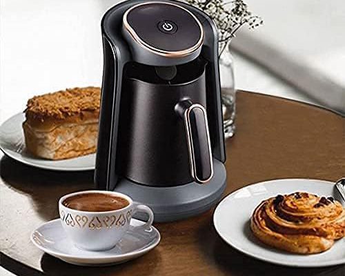 Modern Automatic Turkish Coffee Maker Machine Cordless Electric Coffee Pot, 360 ML Black and gold