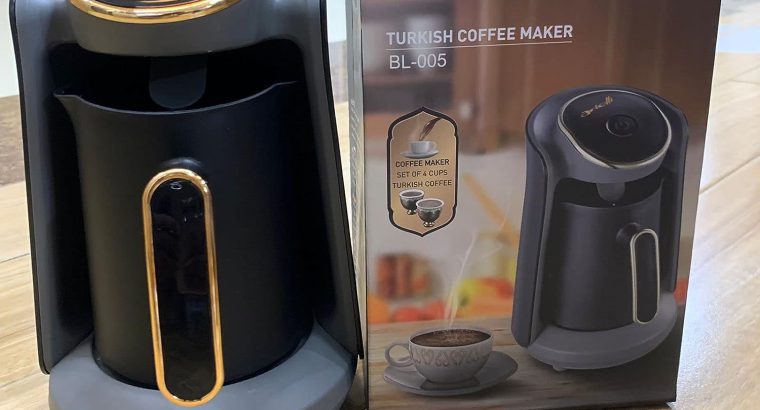 Modern Automatic Turkish Coffee Maker Machine Cordless Electric Coffee Pot, 360 ML Black and gold