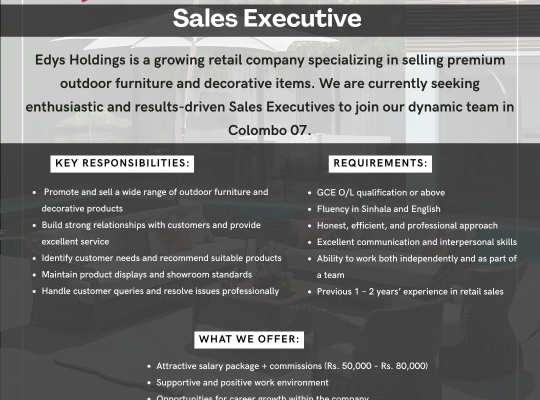 Sales Executive – Colombo 07 | Apply Today