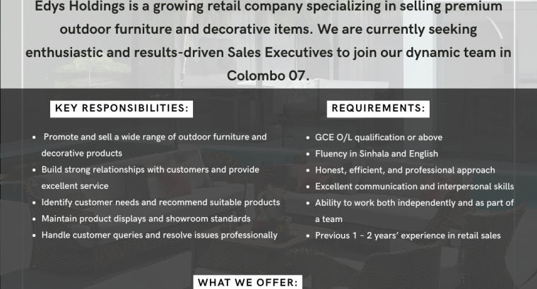 Sales Executive – Colombo 07 | Apply Tod...