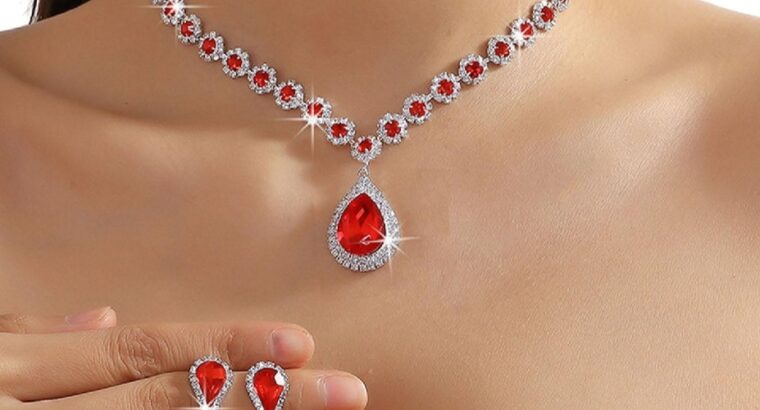 Handmade Red & Gold Beaded Necklace with Earrings