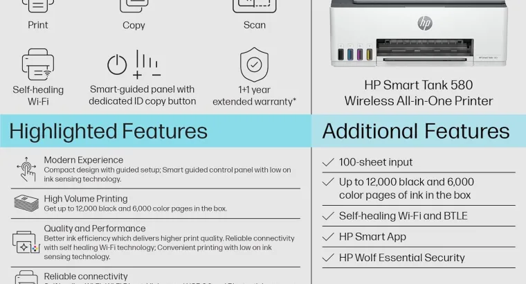 HP Smart Tank 580 All-in-One WiFi Colour Wireless